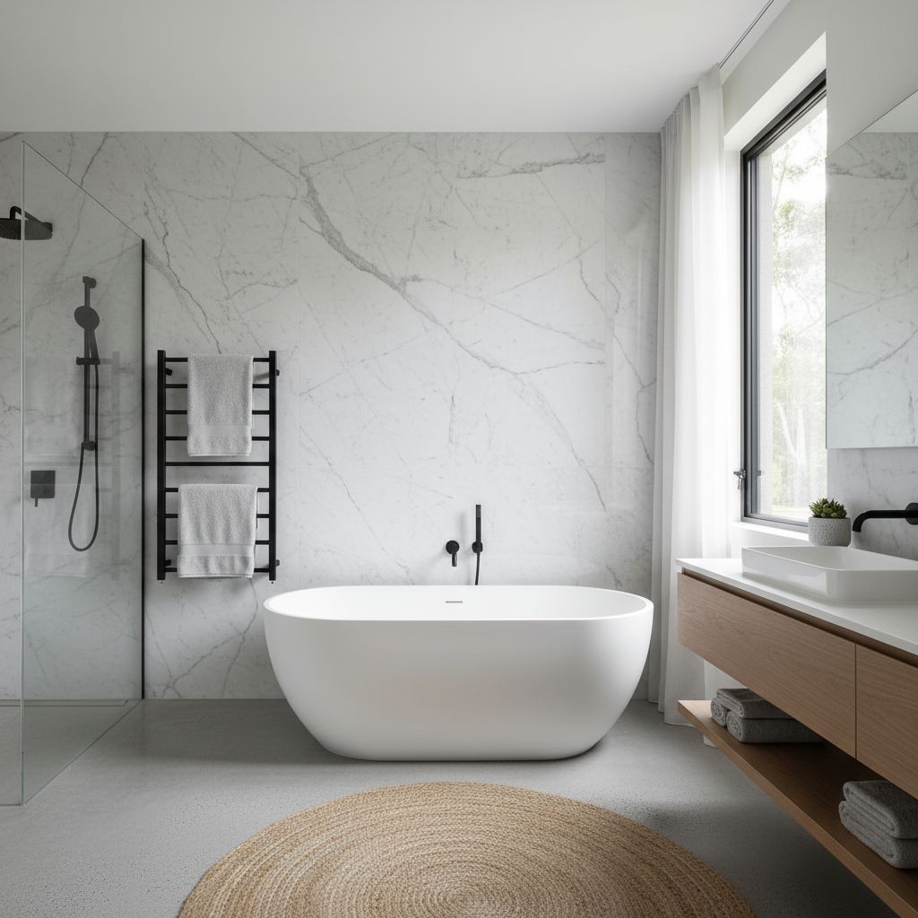 Frameless glass shower with rain showerhead
